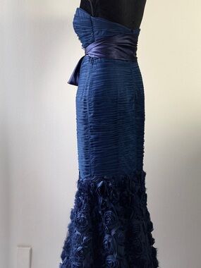 JS Collection Gown Navy Textured Mermaid Skirt with Satin Sash